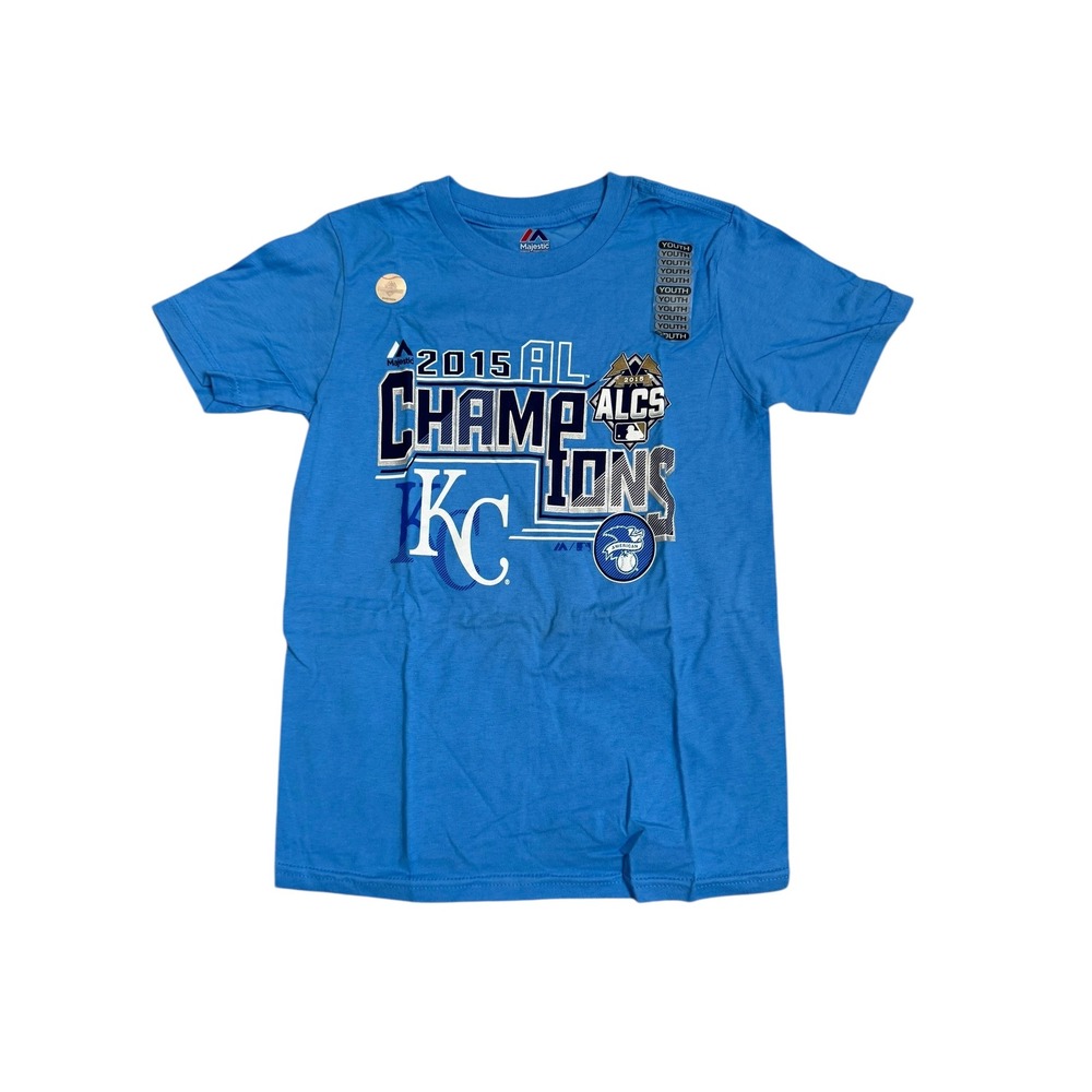 KC‎ Royals Youth T Shirt 2015 AL Champs Postseason Baseball Majestic Size S NEW